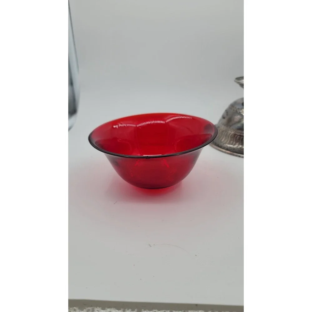 Barker Ellis Pedestal Bowl Ruby Red Glass Silver Plated Menorah Mark England